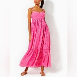 Lilly Pulitzer Pink Spaghetti-Strap Maxi Dress with Polka Dot Print